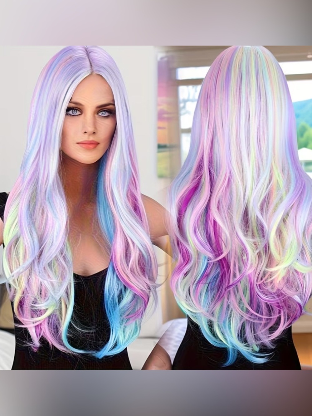 Long Pastel Rainbow Wig